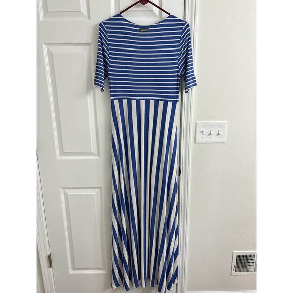 Matilda Jane Women’s Size Small Maxi Dress, Out Of The Blue, Blue & Gray Stripe! - Picture 5 of 6